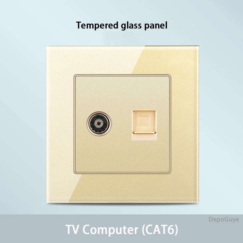 Gold Universal Tempered Glass Wall Socket,UK 13A power outlet with USB Type C 18W Quick Charge,Home Light Electric Switch Panel image 3