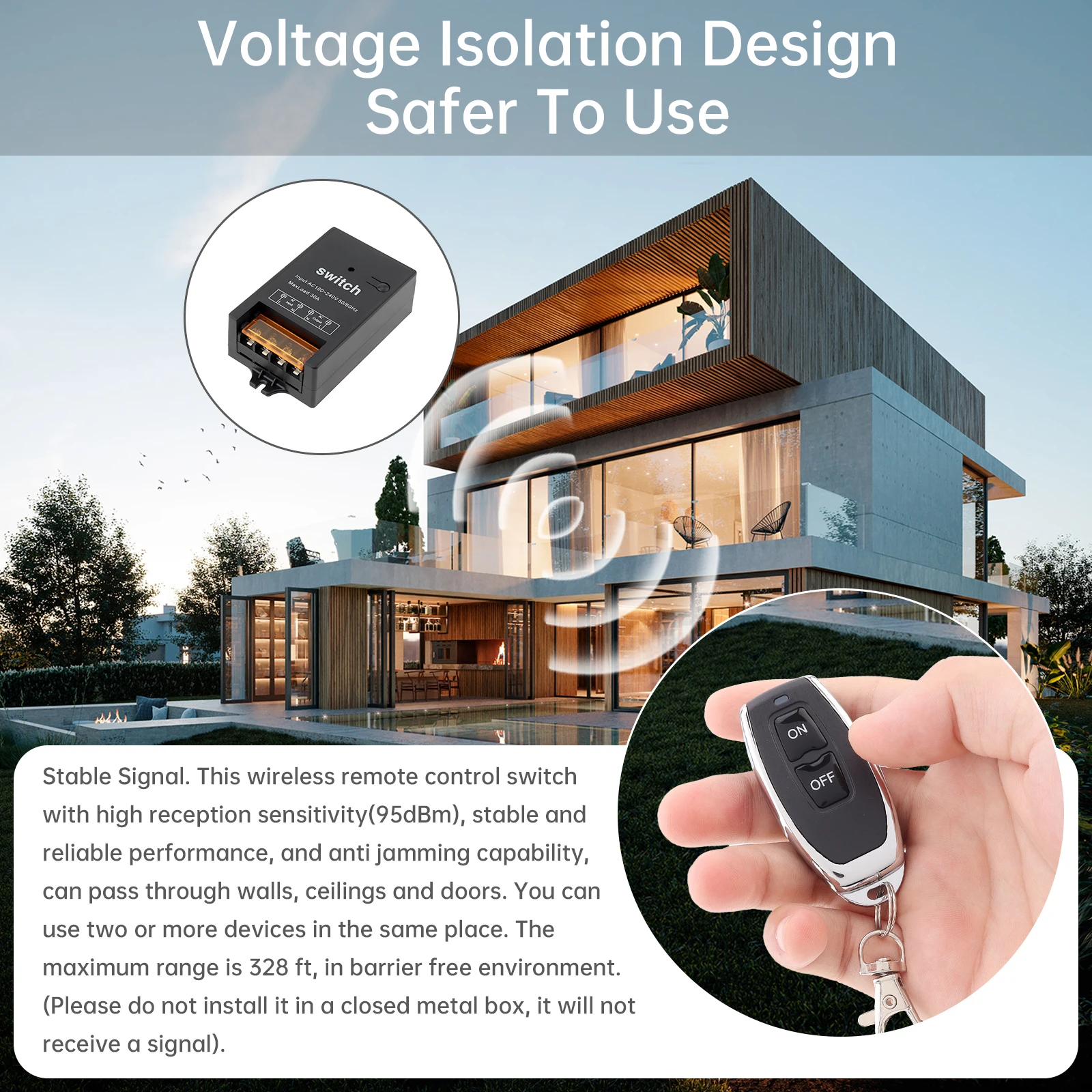 Sakelar Remote Control Nirkabel RF 433Mhz untuk Motor Pompa Air Lampu LED Isolasi Tegangan AC 100-240V Sakelar ON OFF Relai