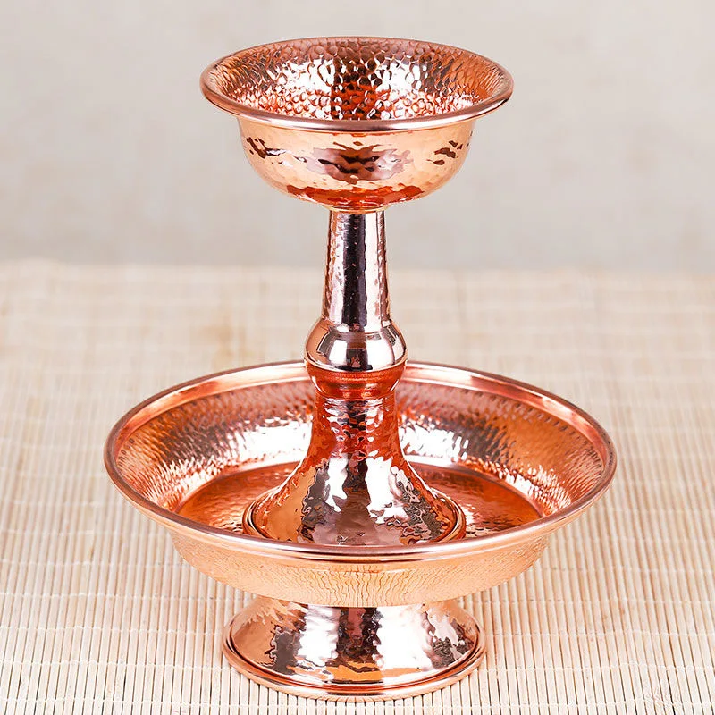 

Red Buddhist Guardian Cup Furnishing Copper Handicraft Hammer Tibetan Interior Buddhism Holy Water Plate Home Gift Decorative