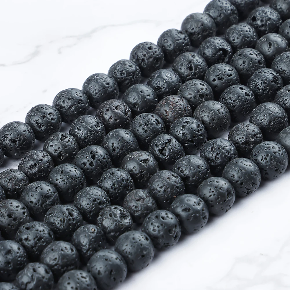 A+ Natural Lava Black Volcano Rock 4-12mm Loose Stone Beads for Jewelry Making Charms Bracelet DIY Accessories Wholesale