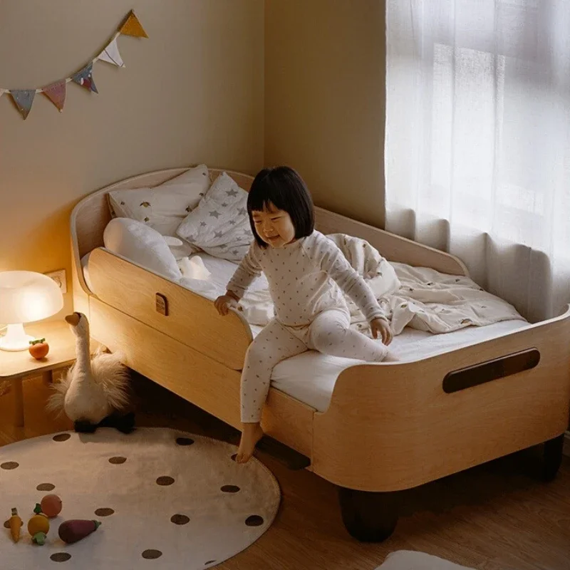 

Small island children's bed solid wood single bed with guardrail baby crib