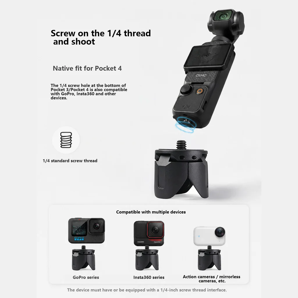 Kunststoff-Mini-Stativständer mit 1/4'' Schraubanschluss für GoPro Action-Kamera, Video-Handy, Vlog-Handgriff für DJI Pocket 3 4 Gimbal-Halterung – Detail 11