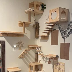 Cat Climbing Shelves Wall Mounted Cat Hammock and Steps Walking Jumping Platform for Wooden Furniture Kitty Playing and Sleeping