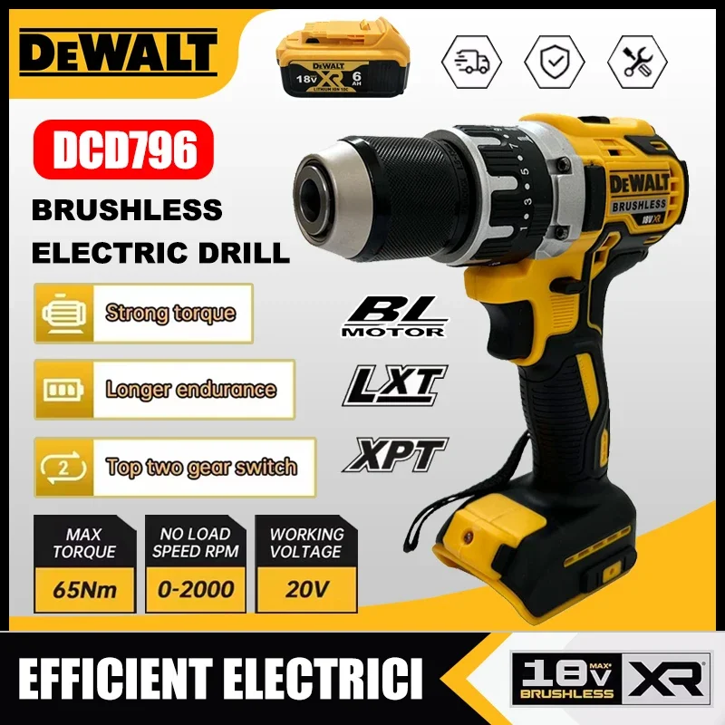 Dewalt DCD796 Cordless Brushless Impact Drill Brushless Drill Multifunctional Rechargeable Portable 18V Battery Power Tools