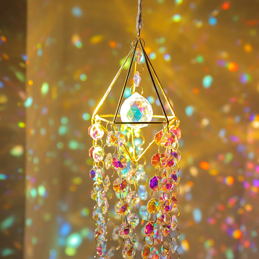 Crystal Suncatchers for Window Hanging Wind Chime Style Garden with Crystals Rainbow Maker Outdoor Decor Handmade Gold Plated