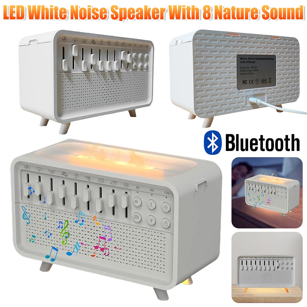 

Светодиодный динамик с белым шумом, Bluetooth, диффузор воздуха с пламенем, увлажнитель, помощь во сне, ночник, диффузор эфирного масла для дома