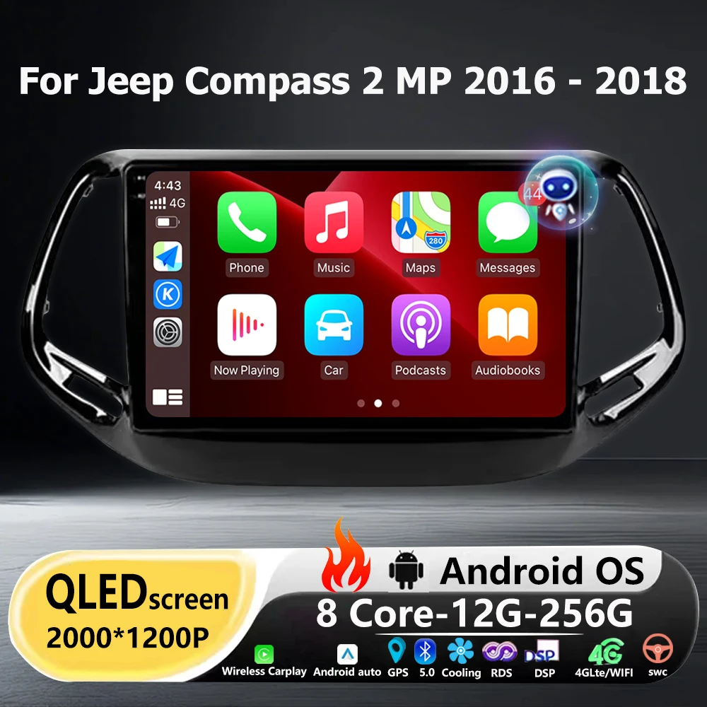 

Android 16 Auto For Jeep Compass 2 MP 2016 - 2018 Car Radio Multimedia Video Player GPS Navigation Stereo CarPlay 4G BT DSP 10''