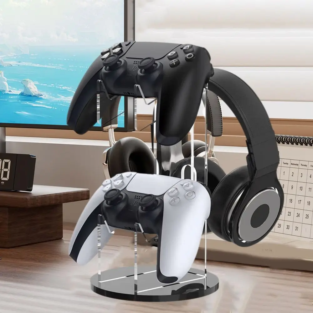 

2-layer Acrylic Gamepad Display Stand Clear Space Saving Game Controller Display Stand with Headset Stand Hanger