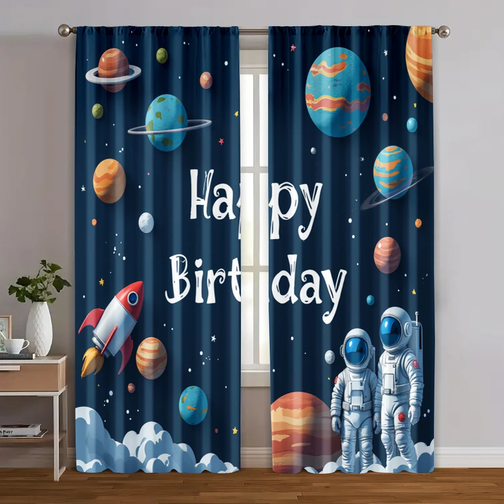 

2pcs, Curtain Popular Astronaut Birthday Versatile Polyester (without rod) Art Deco Festive Use for Living Room, Bedroom,