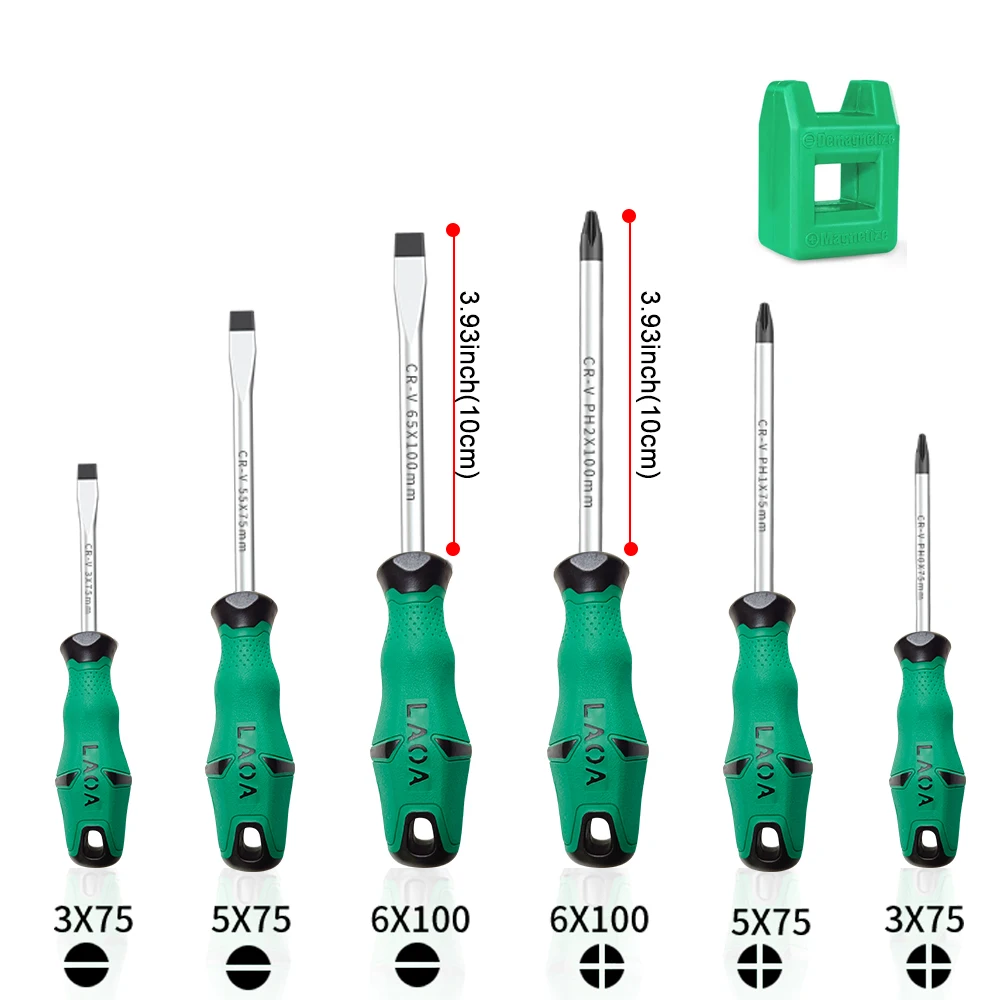 LAOA 6PCS/9PCS Screwdrivers Set Cr- V Screw Driver Slotted and Phillips Screwdrivers Hand Tools Kit