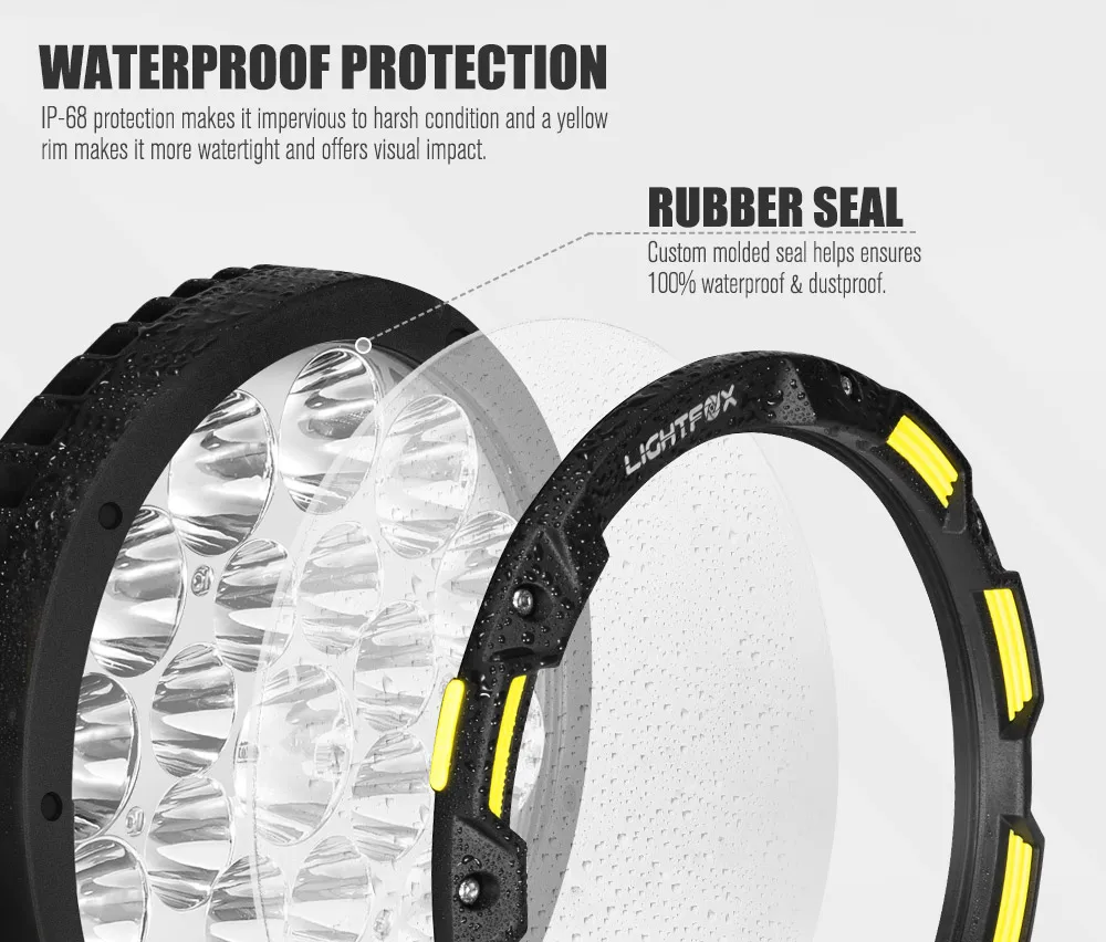 LIGHTFOX Waterproof 9 Inch Round Spotlight LED Driving Lights for 4X4 Offroad