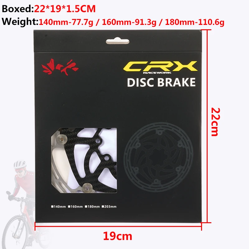 RACEWORK Bike Disc Brake Carbon Fibre Disc Rotors 140mm/160mm/180mm Road MTB Bicycle 6 Screw Center Lock Rotor