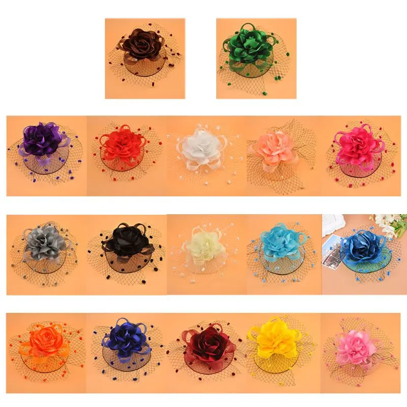 Women Fascinator Hat 20s Vintage Solid Color Mesh Pillbox Small Dot Flower Veil Wedding Tea Party Headwear DropShipping