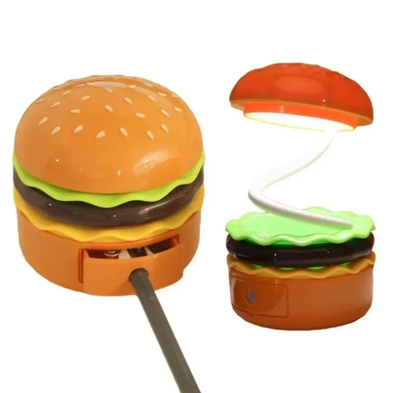 Retro Cute Multi-Functional Burger Desk Lamp with Retractable Sharpenable Pencil Bedside Study Reading Light Lampara De Mesa