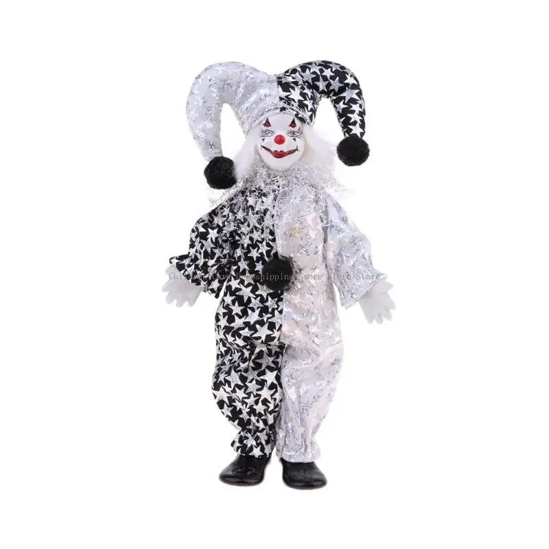 

Artistic Clown Doll Figurine Statue Iron Frame Poseable Design Collectible Doll