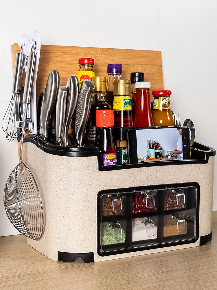 

Кухонный многослойный органайзер для хранения специй, держатель для домашнего настольного кухонного утвари, пластиковый ящик для хранения, противоскользящий дизайн