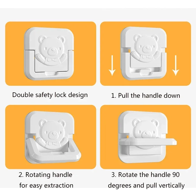 5pcs Infant Electric Shock Protector Child Power Socket Plug Protective Cover Solid Color Cartoon Bear Safety Lock Accessories