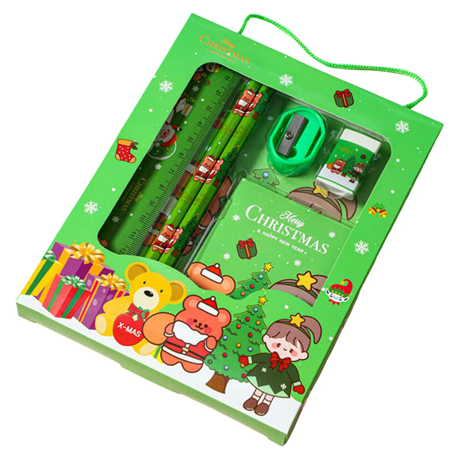 6pcs Christmas Stationery Gift Box Children Santa Claus Stationery Gifts Set Education Goodies Supplies for Kids