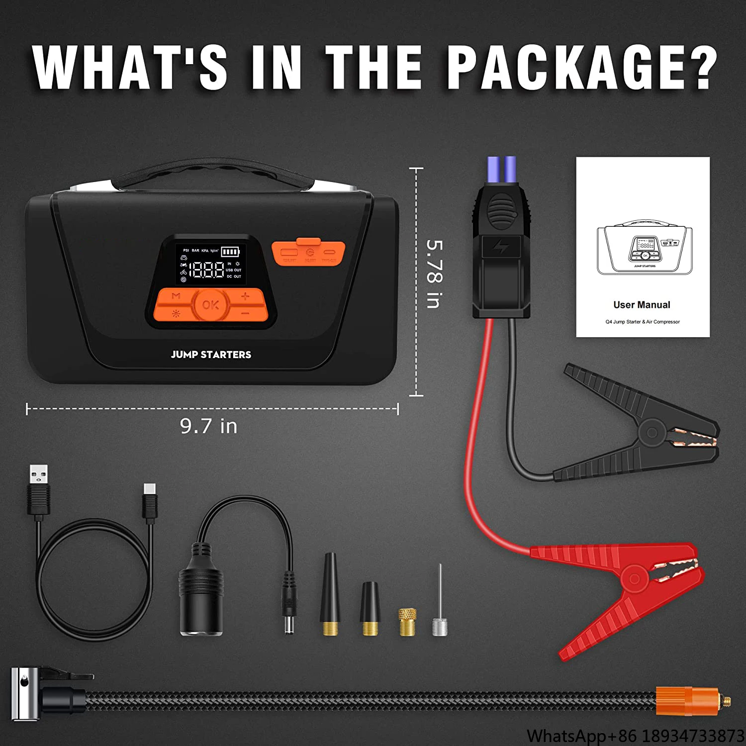 New Product Ideas 2023 Cordless 4 in 1 Portable Jump Starter With Air Compressor 4000A 26800mAh With Digital Screen image 5