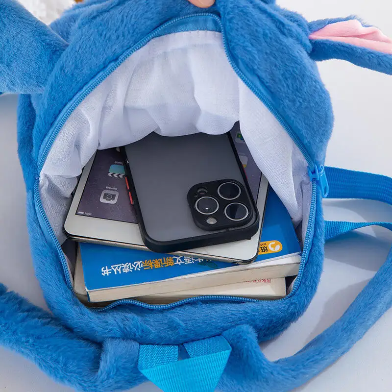 Disney Lilo&stitch Plush Vertical Ears Zipper Large Capacity Portable Backpack Student Backpack Shoulder Bag Christmas Boy Gift