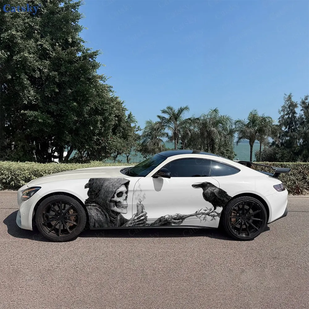 2pcs Lonely Raven Nether Messenger Car Side Wraps, Self-Adhesive PVC Waterproof & Scratch-Resistant Stickers, Car Accessory Gift