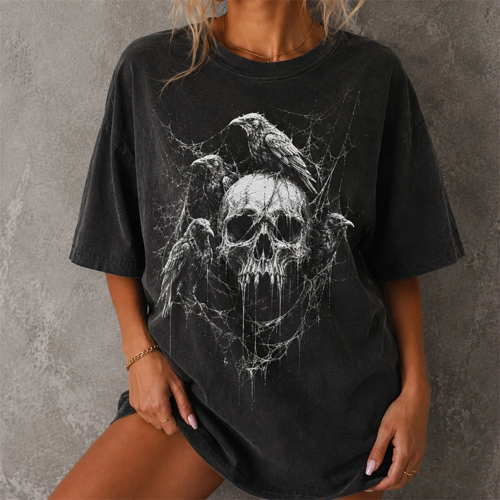 Halloween Gothic Ghost T-shirt Men Women Vintage Black Oversized 3D Print Tee Skull Graphic Short Sleeve Casual Streetwear Top