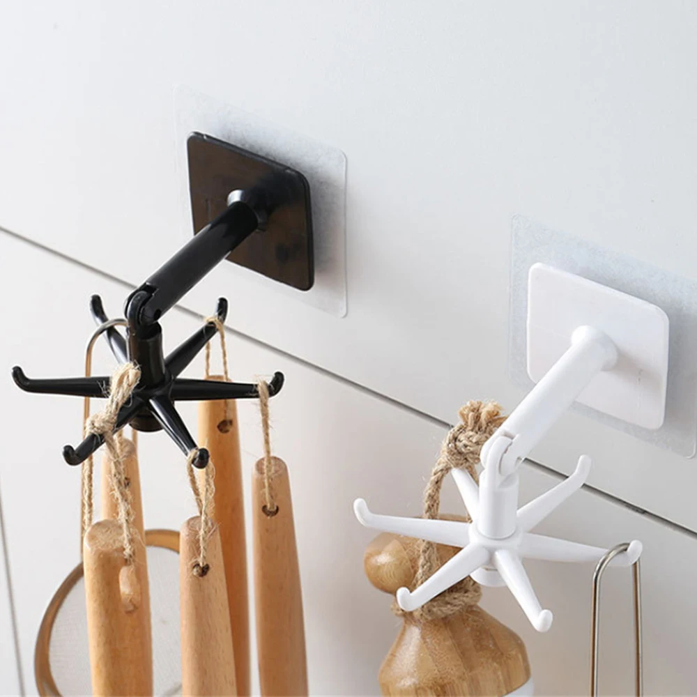 2/4/6PCS Storage Hooks Non-marking Sticker Home Accessories Home Kitchen Bathroom Six-claw Hook Hook Sticker Punch-free Kitchen