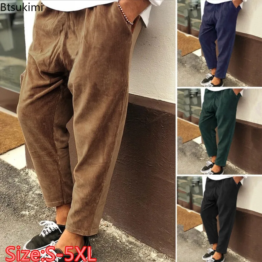 

Autumn Winter Thick Corduroy Trouser Men's Solid Casual Straight Leg Pants Oversized Loose Drawstring Sweatpant for Men Clothing