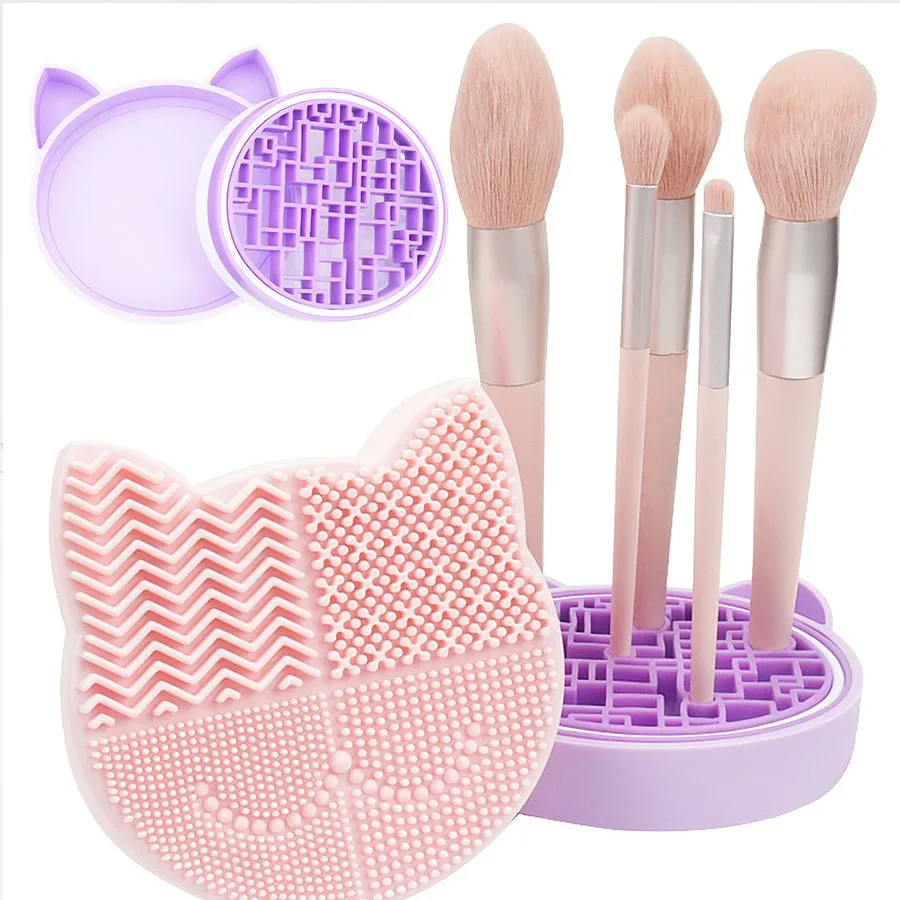 فرشاة مكياج، وسادة غسيل، وعاء قابل للطي، أداة تجميل، تنظيف وتجفيف، بيضة تجميل، رأس قطة، صندوق تنظيف من السيليكون