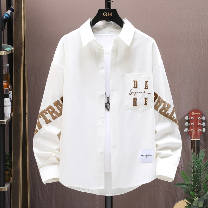 

Мужская рубашка с длинным рукавом на весну-осень, свободного кроя, из тонкого хлопка, с модным принтом, повседневная, на пуговицах