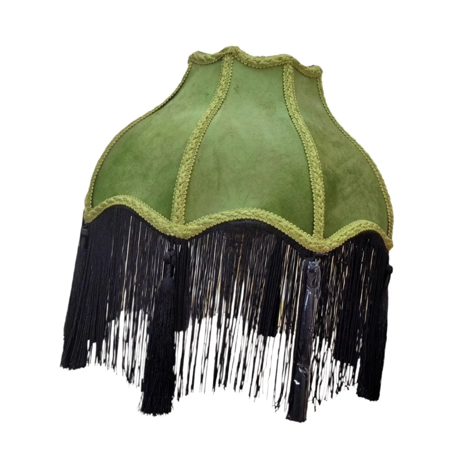 Elegant Green Velvet Lampshade Bell Scallop Style Decorative Fringe Light Cover for Table Lamp E