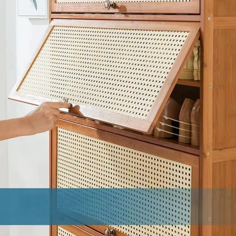 Minimalist Shelf Bamboo Rattan Dust Proof Storage Book Case Rattan Rack Space Saving Floor Mount Shoe Storage Home Furniture