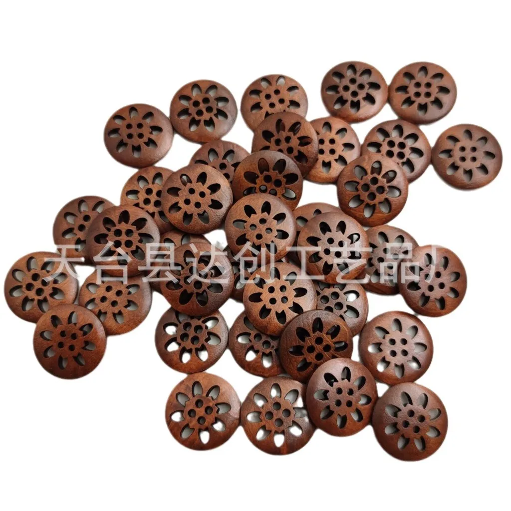 Boutons en bois de chrysanthème de 25Mm, boutons d'accessoires de couture café rétro, chemises, chaussures, trench-coat, boutons décoratifs, 50 pouces