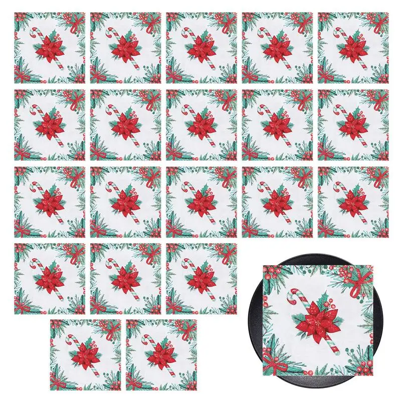 Christmas Napkins 2-Ply Flower Napkins Party Beverage Napkins 20pcs Decorative Hand Towels with Christmas