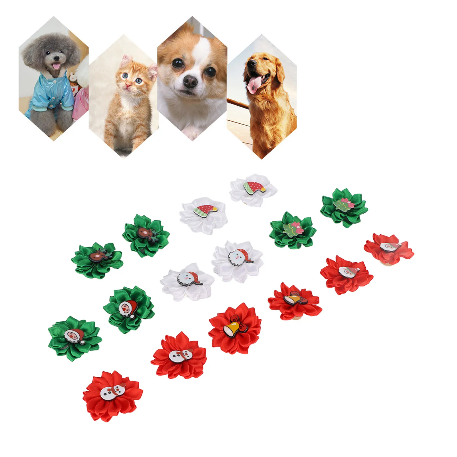 16pcs Christmas Dog Hair Bands Dog Hair Flowers With Rubber Bands For Wedding Birthday Party Celebration Festival Decoration