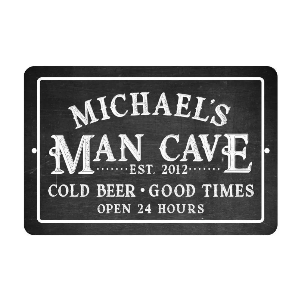 CIFbuy [2D Flat] 1pc Custom Chalkboard‑Style Man Cave Metal Plaque, Personalized Name Est Year Cold Beer 24H Open Wall Ornament