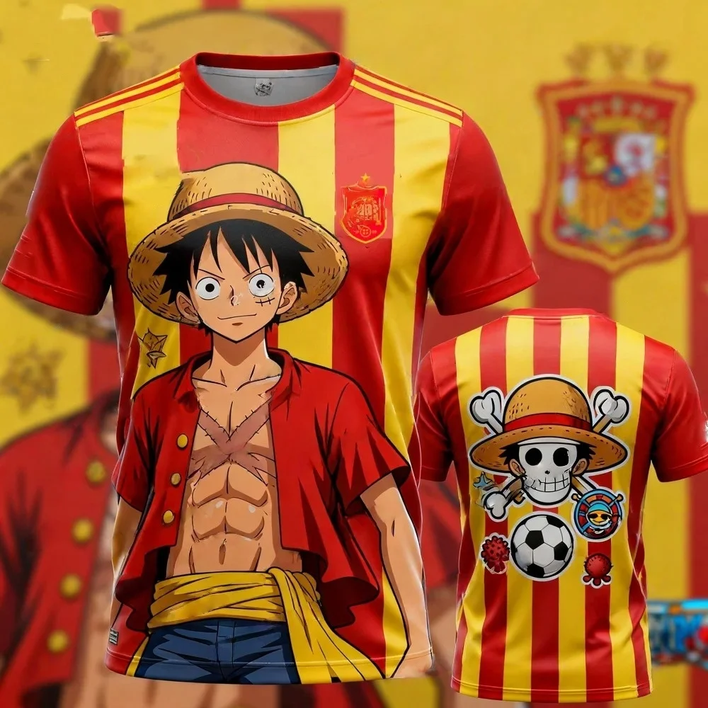 One Piece Monkey D. Luffy Spain National Team 3D Quick Dry T-Shirt For Men Women Kids Anime Football Fan Tee Outdoor sportswear