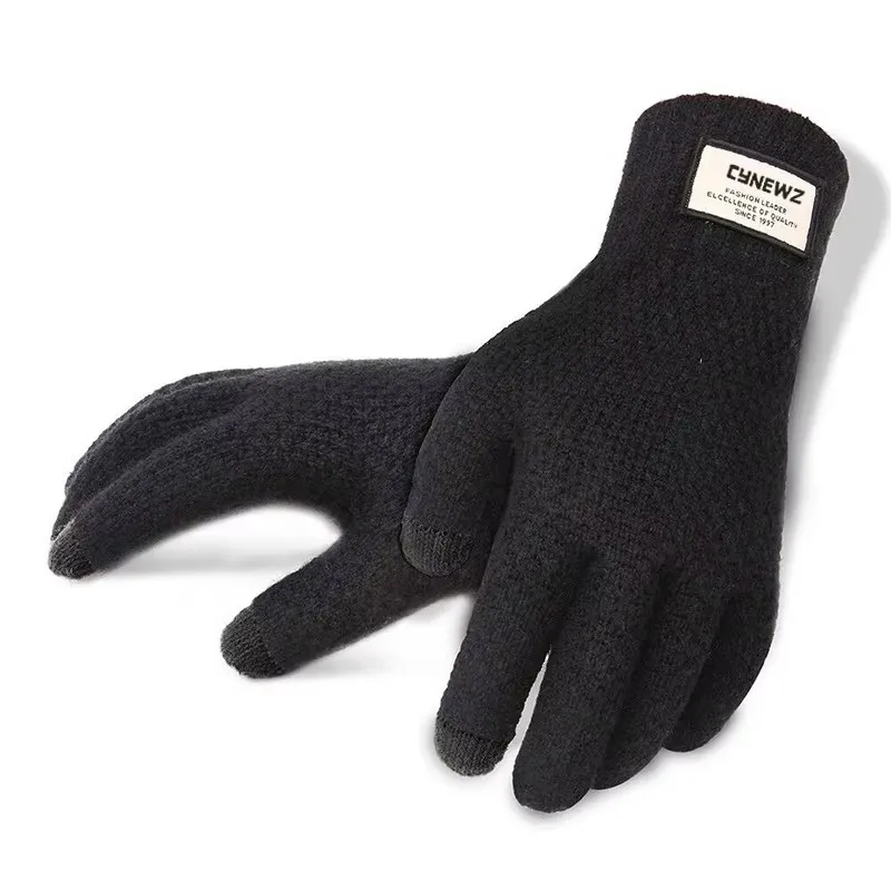 Men Winter Warm Gloves Touch Screen Thermal Fleece Lined Thick Knitted Driving Gloves Business Solid Male Mittens