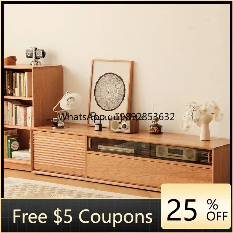 

simple solid wood TV cabinet combination Nordic style living room Changhong glass floor cabinet
