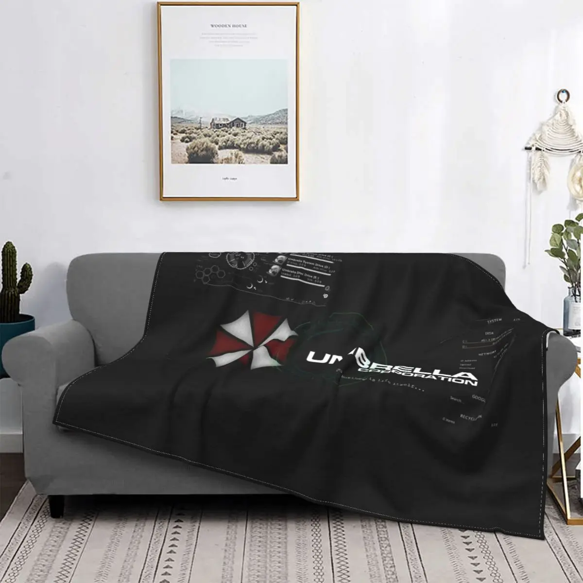 Grunge Umbrella Corporation Blanket Soft Fleece Warm Flannel Survive The City Throw Blankets for Sofa Office Bed Bedspread