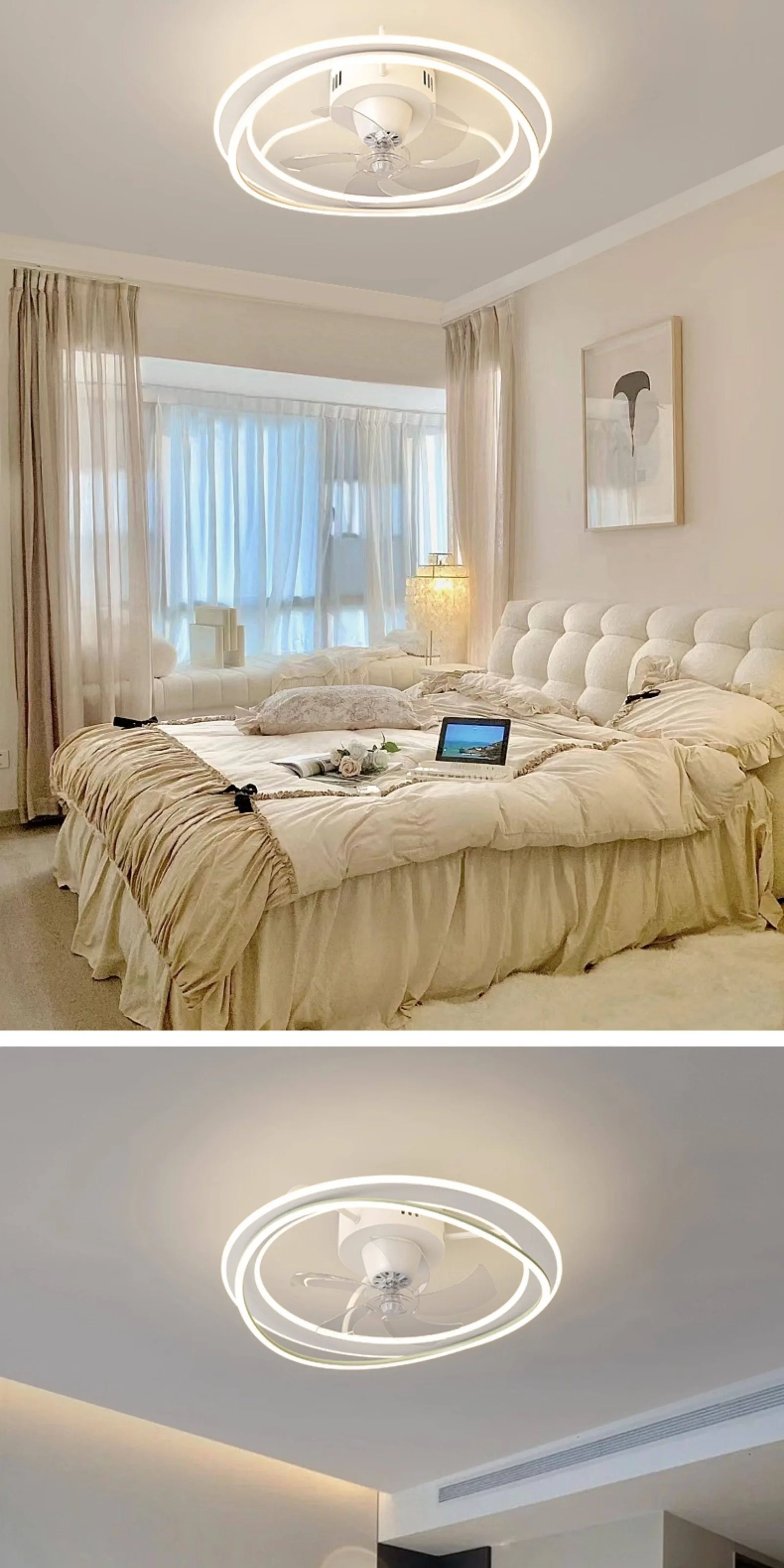 Restaurant chandelier with fan integrated shaking head frequency conversion wind intelligent remote control bedroom light