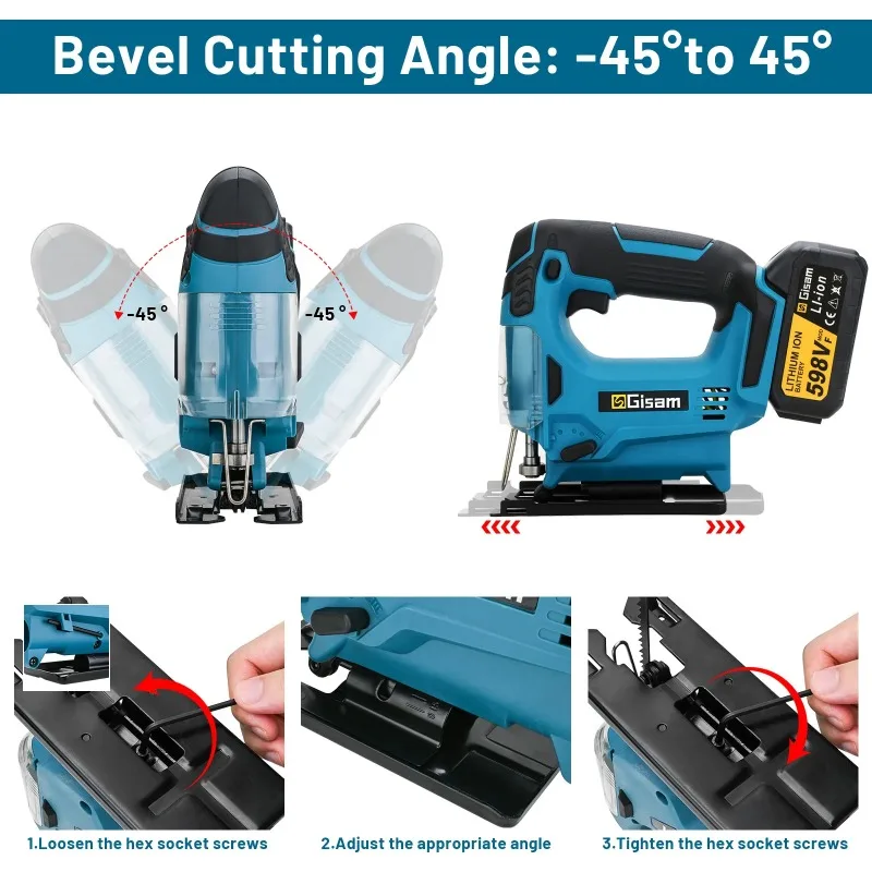 

【Hot Item】 26mm Electric Jigsaw Portable Cordless Saw Multi-Function Wood Cutting Woodworking hines For 18V Battery pin