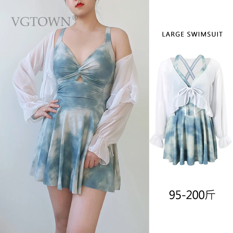 2026 New Plus Size L-8XL One-Piece Swimsuit Women Korean  Skirt Style Slimming Bathing Suit Summer Beach Holiday Swimwear
