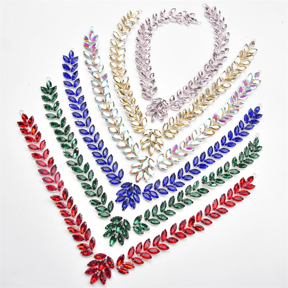 (1Pc)New Colorful Rhinestones Bridal Silver Crystal Applique Glass Diamond Flower Trim For Dress Hair Accessory Diy