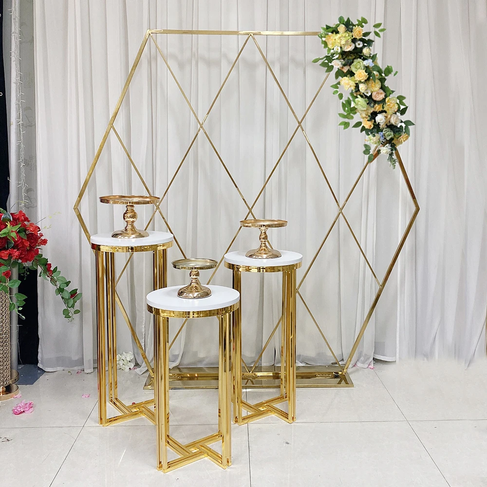 Mailai 3-Piece Gold Metal Cake Stand Set Iron Cake Table for Wedding Dessert Display Numbered Wedding Decorations Carton