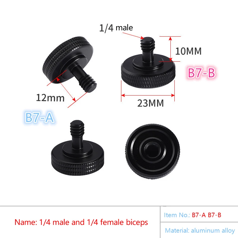 1/4" Dual Nut Tripod Mount Screw - Double Layer Thread Adapter for Camera Flash & Accessories, Black