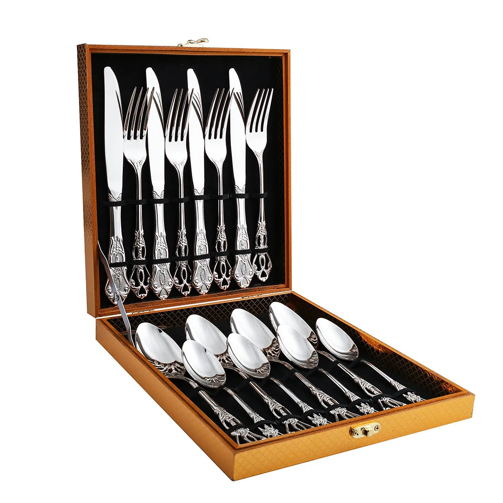 16/24Pcs Cutlery Set Dinnerware Stainless Steel Royal Spoon Fork Knives Kitchen Western Dinner Silverware Tableware Gift Box Set