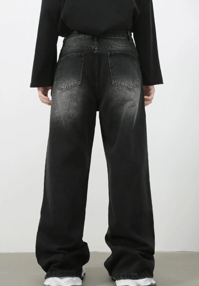 OEM Custom Logo Men Fashion Denim Jeans Wash Style Straight Wide Leg Plus Size Men Baggy Custom Jeans Pants for Men