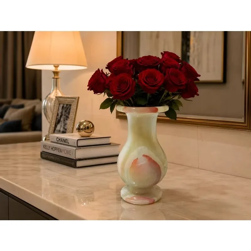 7 Inch Green Marble Modern Vase Wedding Tabletop Vase Natural Handmade Luxury Home Decorations