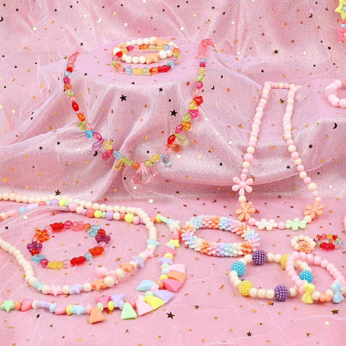 1Set DIY String Beads Material Kit Bright Colorful Plastic Beads for Kids Educational Creativity Development Handmade Necklace